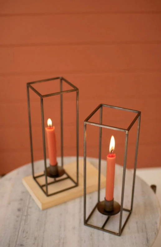 Tall Square Antique Brass Taper Candle Holder - Image 2