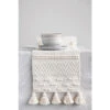 Woven Cotton Textured Table Runner W/ Pom Poms & Tassels