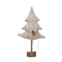 Antiqued Canvas Tree With Wood Base, Jute Tie And Bells, Natural