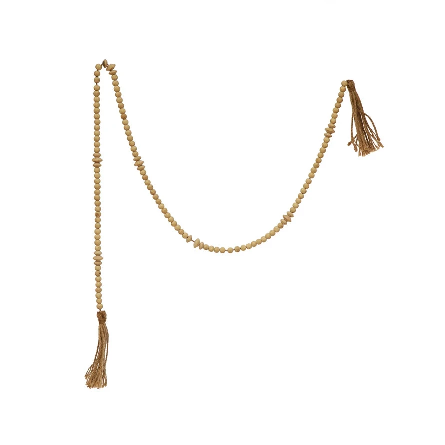 72"L Paulownia Wood Bead Garland With Jute Tassels - Image 2
