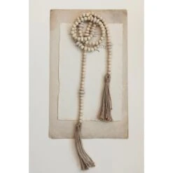 72"L Paulownia Wood Bead Garland With Jute Tassels