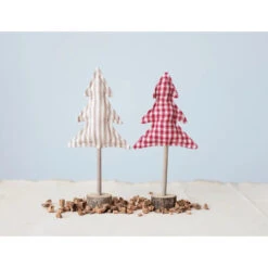 Gingham Cotton Tree With Wood Slice Base, 2 Color Options